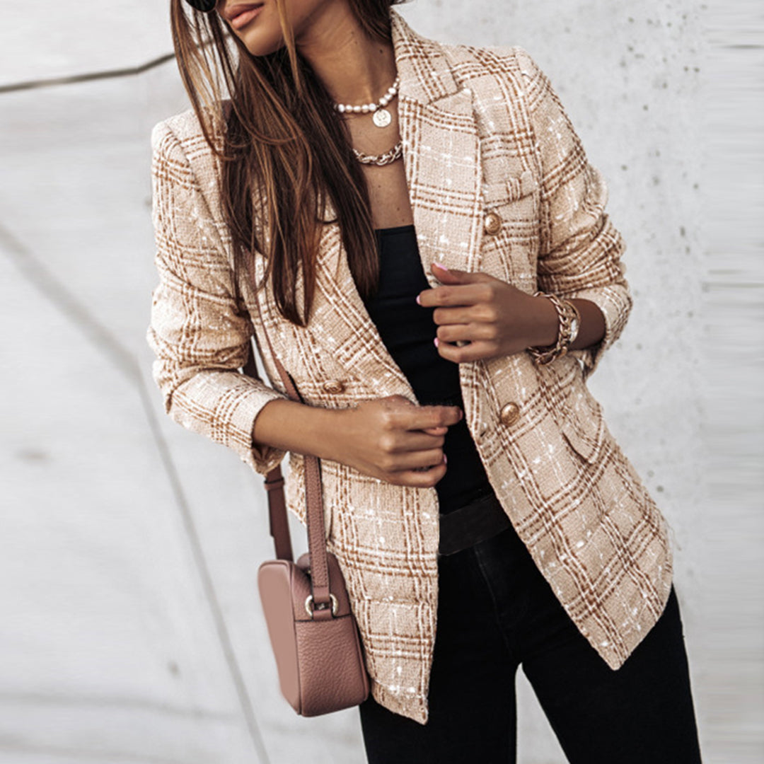 Dory | Elegante Dubbelrijige Damesblazer met Ruitpatroon
