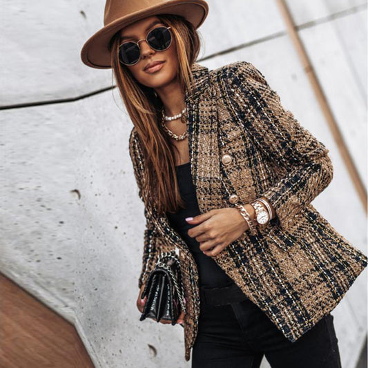 Dory | Elegante Dubbelrijige Damesblazer met Ruitpatroon